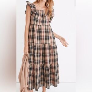 Madewell size small flutter sleeve tier midi dress in plaid